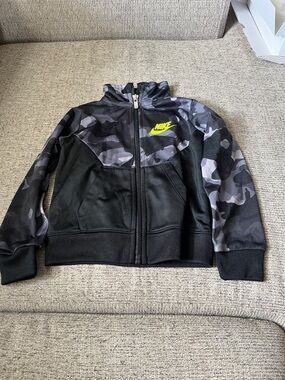 Nike Black & Gray Camo Track Jacket with Neon Yellow Logo